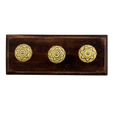 Brown Pattern Etched Ceramic Wooden Hooks